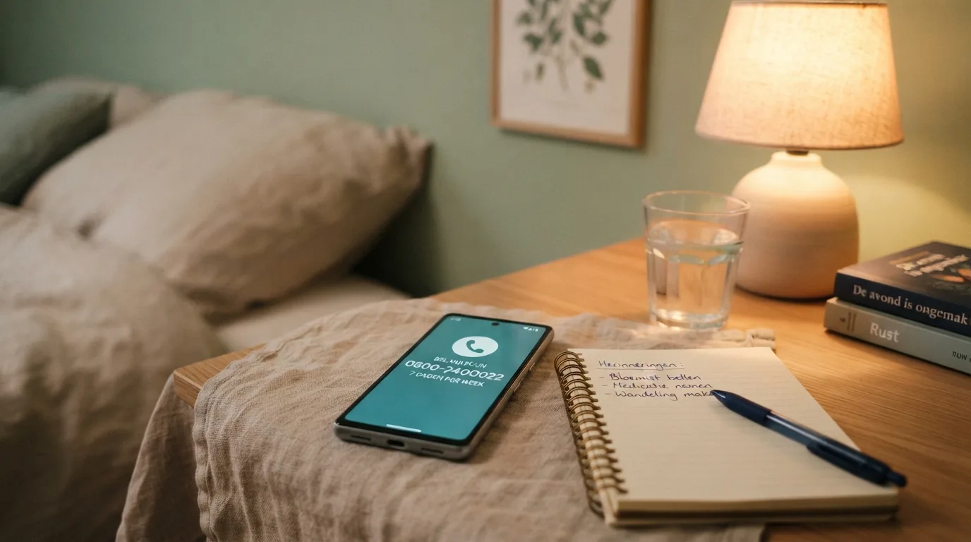 Een telefoon met het OpenOverGokken-nummer 0800-2400022 op het scherm